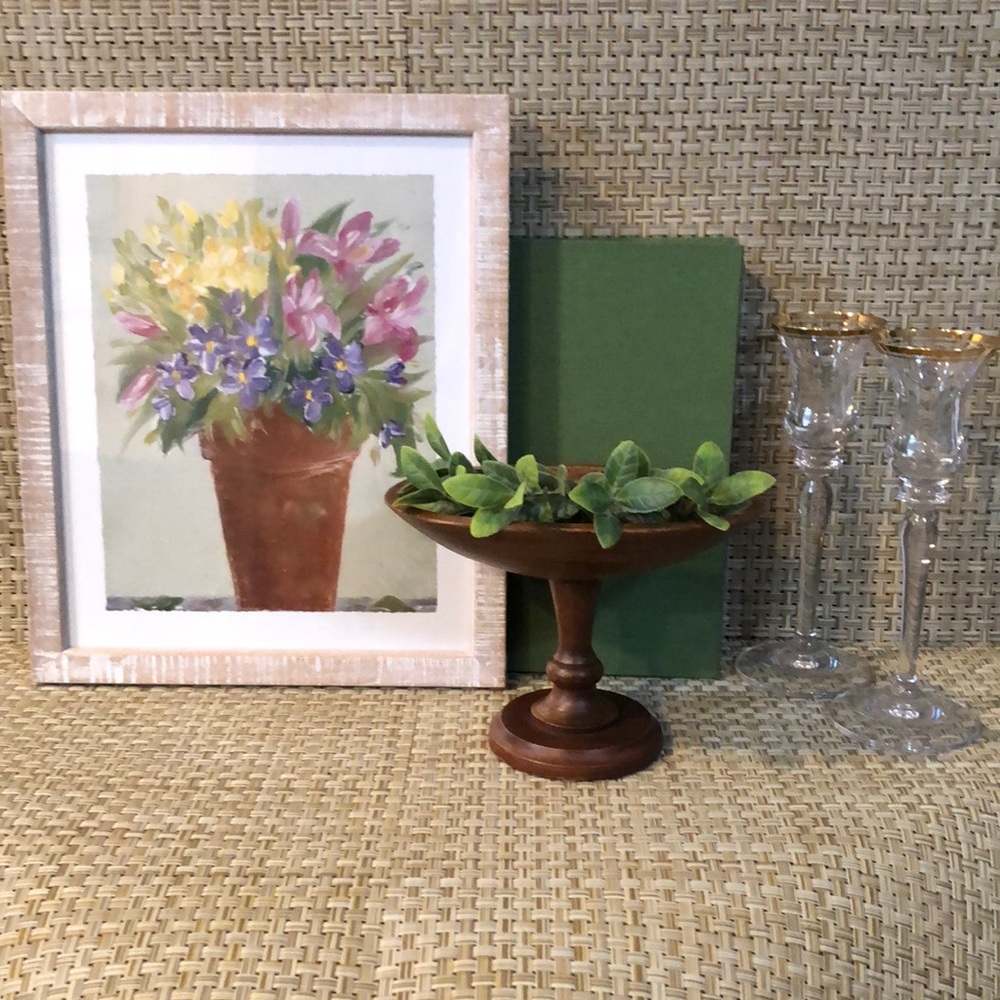 Wood Framed Spring Floral Bouquet In Vase Picture